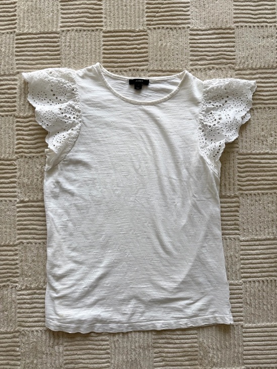 J. Crew Tops - J. Crew White Eyelet Flutter- Cap Sleeve Tee